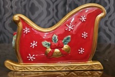 Fitz & Floyd Festive Bells Ceramic Christmas Holiday Sleigh Planter