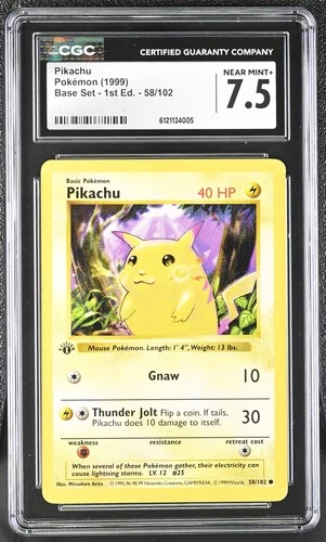 CGC 7.5 Pikachu 1999 Base Set Shadowless 1st Edition 58/102 Pokemon Card