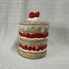 Vintage Ceramic Strawberry Shortcake Cake cookie Jar Domed Lid Storage Dessert