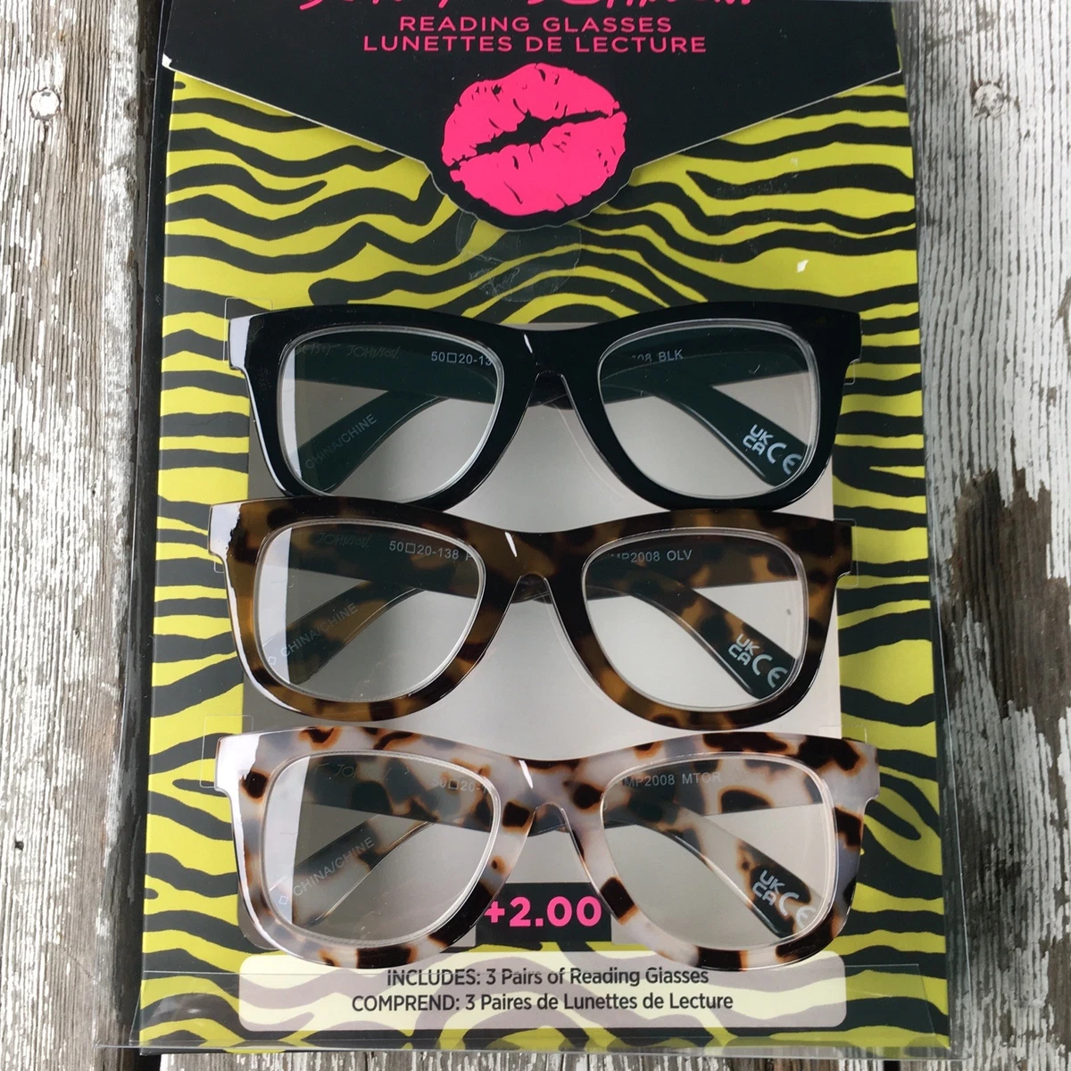 Betsey Johnson Leopard Print Black Frame Blue Light Reading Glasses Cat Eye (reading) Glasses +250, +200 Leopard Pink & Tortoise  main image 2