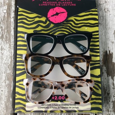 NIB Betsey Johnson 3 Pair THICK Multi COLOR Readers Reading  Glasses +2.00