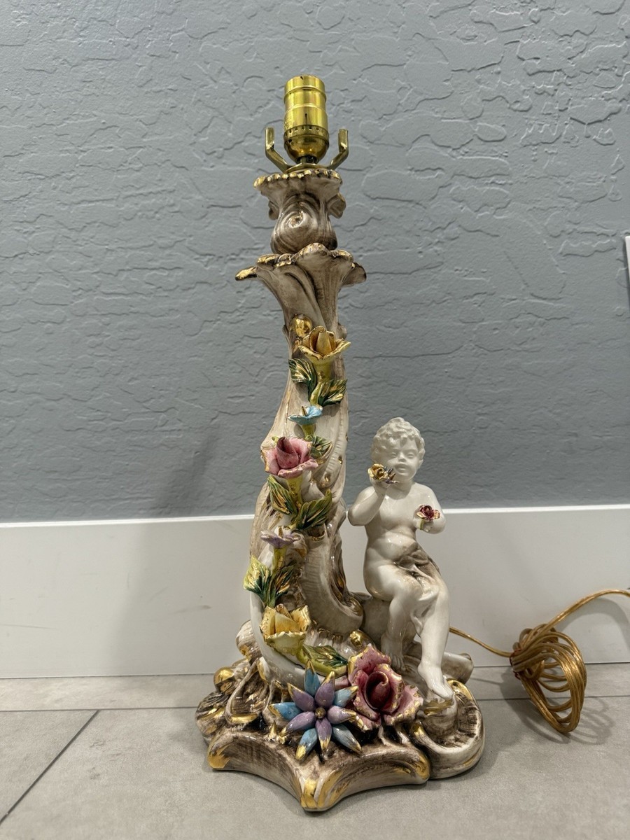Capodimonte Vintage Italian Porcelain Cherub Angel Floral