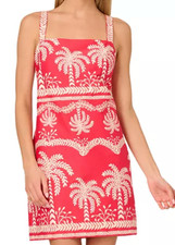 NWT Adrianna by Adrianna Papell Palm-Print Shift Lined Dress, 8, Red Ivory, $139