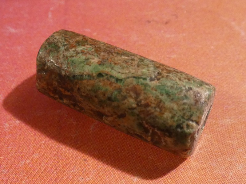 ANCIENT PRE-COLUMBIAN TAIRONA GREEN JADE TUBE BEAD 23.0-10.2 MM PATINA