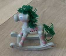 Vintage Hand Painted Wooden Blue Rocking Horse Christmas Ornament