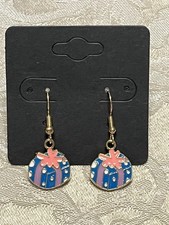 Christmas Multi Color Presents Gold Enamel Drop Dangle Holiday Boho Earring Set