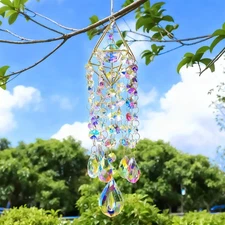 13" Crystal Hanging Sun Catcher w/Hemp Rope AB Color Crystal Prism Rainbow Maker