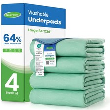 Washable Incontinence Bed Pads 34"x36" 4 Pack - Heavy Absorbency, Waterproof,