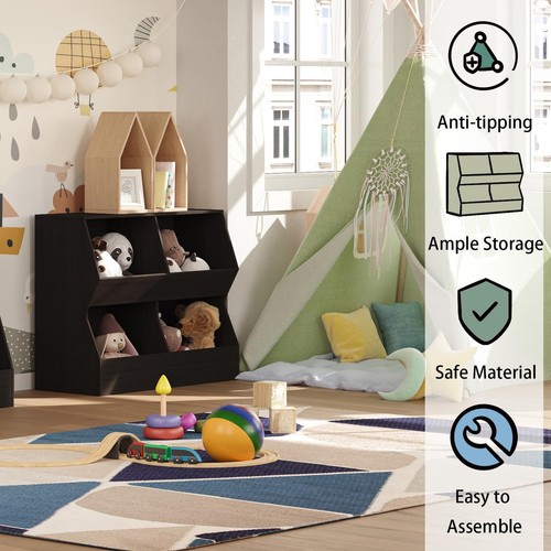 Kids Bookshelf, Toy Storage Organizer, Wooden Toy Cabinet, 4 Cubby Children B... - Picture 7 of 9