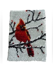 Vintage Red Cardinal Latch Hook Wall Hanging Complete - 19  1/2 X 27  