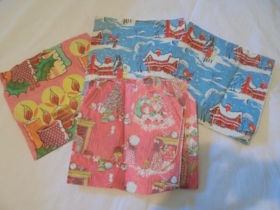 VINTAGE 4 BLATT WEIHNACHTEN GESCHENKPAPIER 50ER 60ER (3 GRANVILLE) 65 CM X 50,5 CM