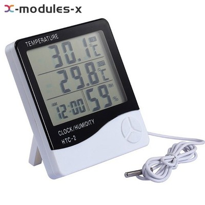 HTC-2 Digital LCD Temperature Thermometer Hygrometer Humidity Meter Clock New #e