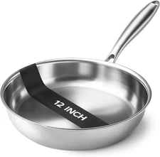 Tri-Ply Stainless Steel Pan 12 Inch Frying Fast and Even Heat Skillet Induction