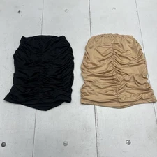 Ruched Tube Top Mini Skirt 2 Pack Womens One Size Black Tan Stretch Bodycon