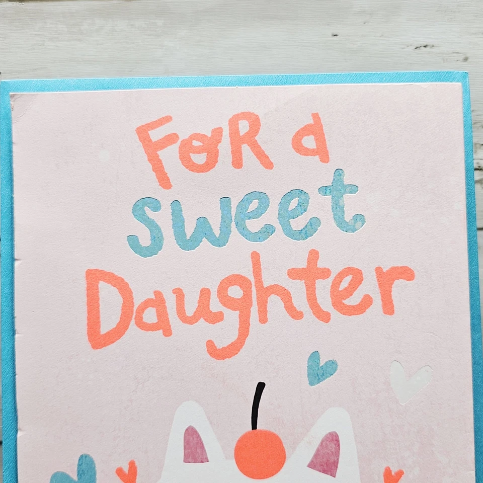 Tarjeta emergente American Greetings 6x8 día de San Valentín para hija naranja azul gato Foto 2 de 4