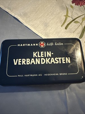Hartmann hilft heilen, alter Klein-Verbandskasten 50er Jahre, Leer, Schwarz