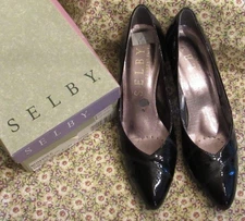 VTG Selby ROMANCE Black Patent EEL Leather Pumps Womens 8 AAA Comfort Flex Shoes