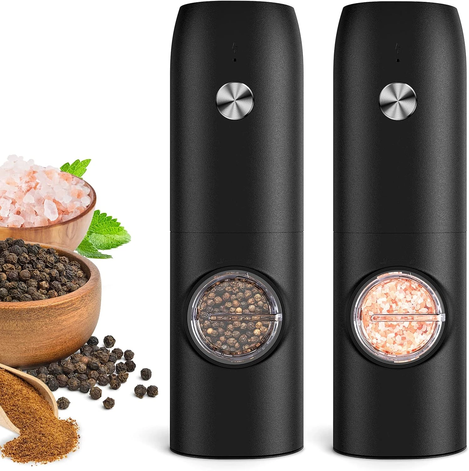 Electric Salt and Pepper Grinder Set, Rechargeable Automatic Pepper Mill Grinder