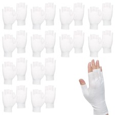 12 Pairs White Fingerless Moisturizer Gloves, Cotton Gloves One Size,