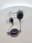 Vintage Sterling Silver Navajo Amethyst Cabochon Slave Ring & Cuff Bracelet