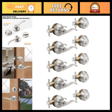 Keyed Alike Entry Door Handle Deadbolt Combo Set, Satin Nickel, Wave Lever, 5-