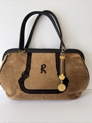 Vtg Roberta Di Camerino Handbag Brown Leather Brown Velvet Gold Hardware RARE