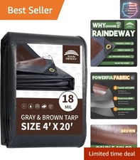 18 Mil Super Heavy Duty Tarp - 4x20 Feet, Weatherproof with Grommets, Brown/Gray