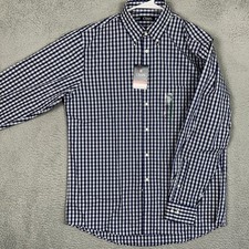 NEW Chaps Shirt Mens 16 34-35 Navy White Check Performance Classic Fit Dress