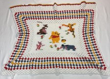 Vintage Winnie The Pooh Handmade Knit Crochet Afghan Throw Blanket  25”x24”