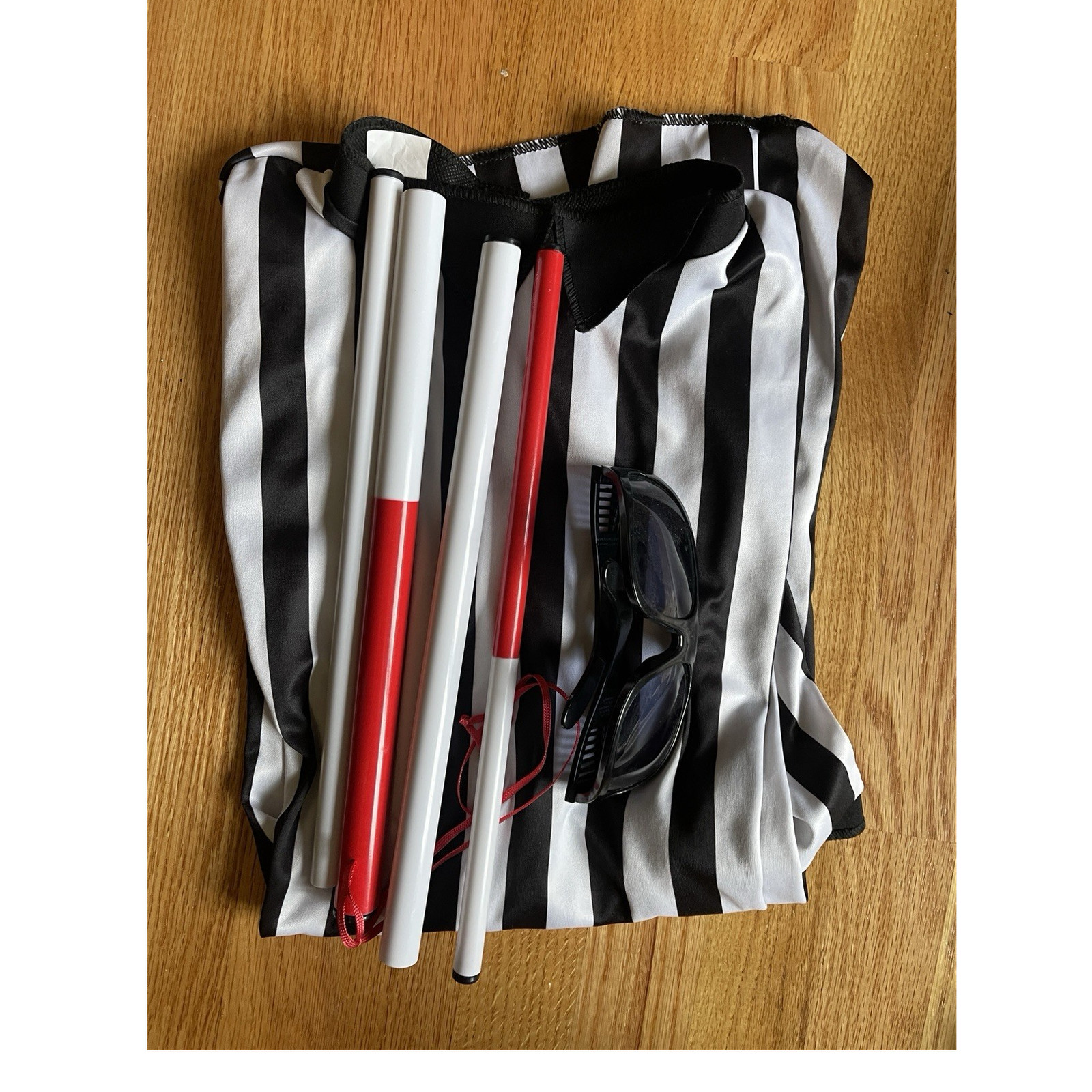 Blind Referee Costume  Black White Striped Shirt with Accessories