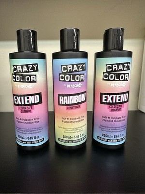 3 Pack CRAZY COLOR EXTENDED COLOR SAFE SHAMPOO  & Rainbow Conditioner 8.45 Fl Oz