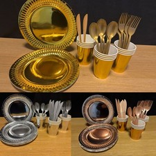 12-60pk Gold Silver Paper Plates 9 Inch Round Disposable Party Tableware Events