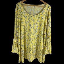 Cato EST 1946 Popover Top Bell Sleeves Peasant Top Yellow Floral Size 26 28