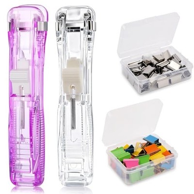 2 Pcs Portable Handheld Paper Clam Clip Dispenser with 100 Pcs Paper Clam Clip