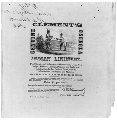 Advertisement,Clement's Genuine Osceola Indian Liniment,Patent Medicine,c1851
