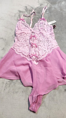 Adore Me Womens Small Pink Odessa Romper Unlined Bows Piroutte NWT