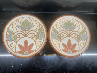 Pair of 2 Denby Langley Fire Bloom 9'' Salad Plate, Handcrafted English Stoneware