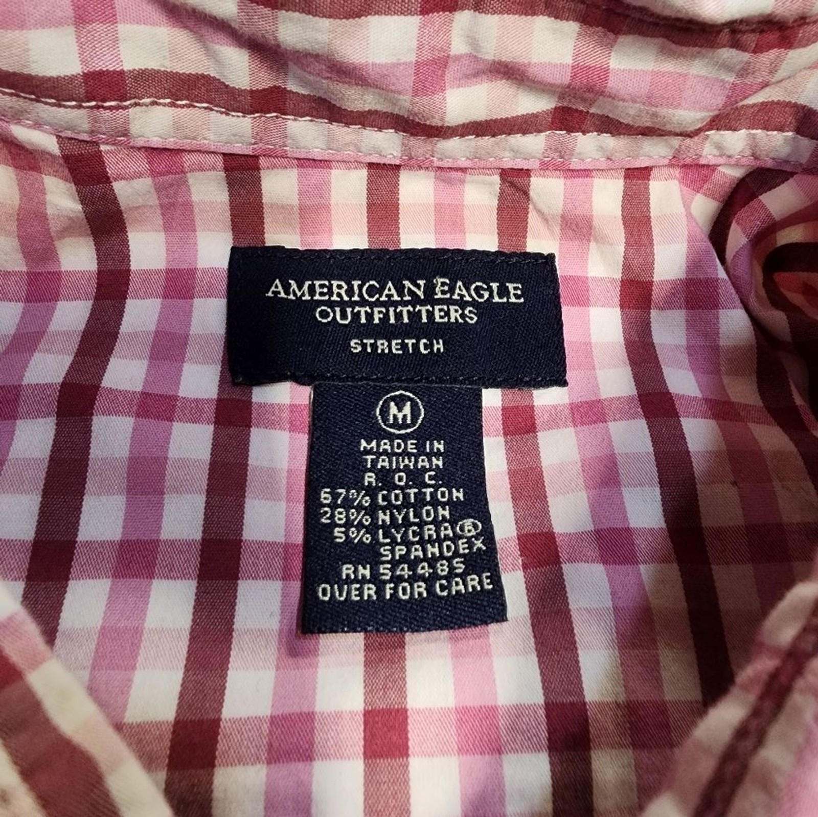 American Eagle Stretch Button-Down Shirt Pink Gin… - image 2