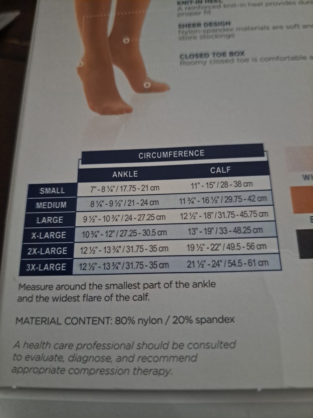 TruForm 1773 Lites Sheer Compression Knee High 15-20mmHg Closed Toe BEIGE Sz L 