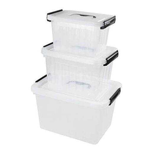 3 Packs Clear Lidded Storage Bin, Plastic Stackable Storage Container Black