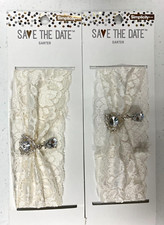 2Pcs Wedding Garters for Bride Bridal Lace Garter Set with White Rhinestones H