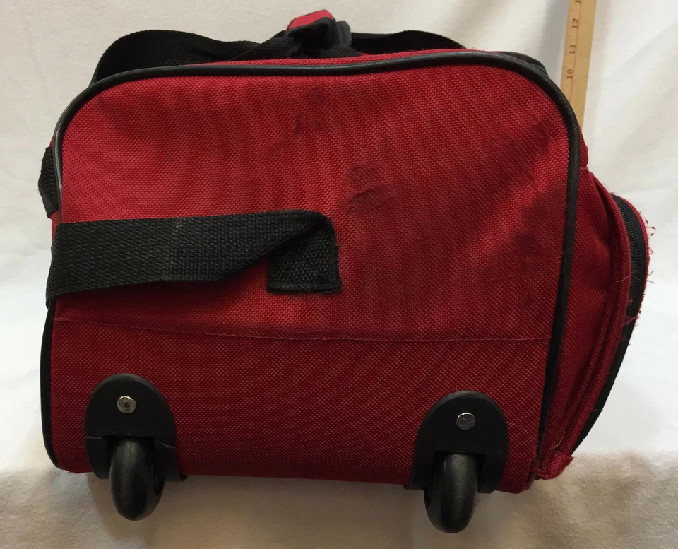 Maleta de equipaje bolsa roja de viaje con ruedas Oleg Cassini 3150 asa de lona Foto 4 de 4