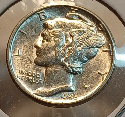 1945-P Mercury Dime AU-UNC 90% Silver Coin JBT 125