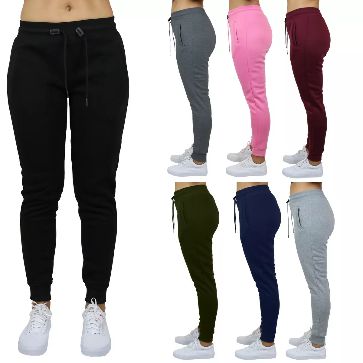 Womens Fleece & French Terry Jogger Sweatpants Slim-Fit Lounge Gym Sports  Yoga