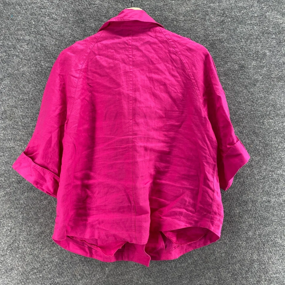 Chico's Jacket Women 2 Pink Button Up Collared Long Sleeve Pockets Linen Casual - Image 2 of 4