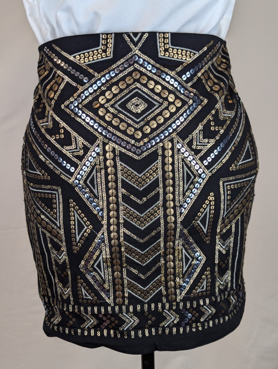 Express Art Deco 20s Style Black, Silver Gold Sequin Mini Skirt