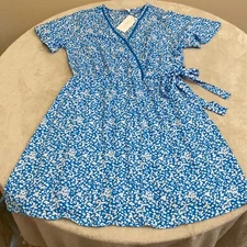 Sienna Sky Womens Blue Floral Short Sleeve Side Tie Fit & Flare Dress Size XL
