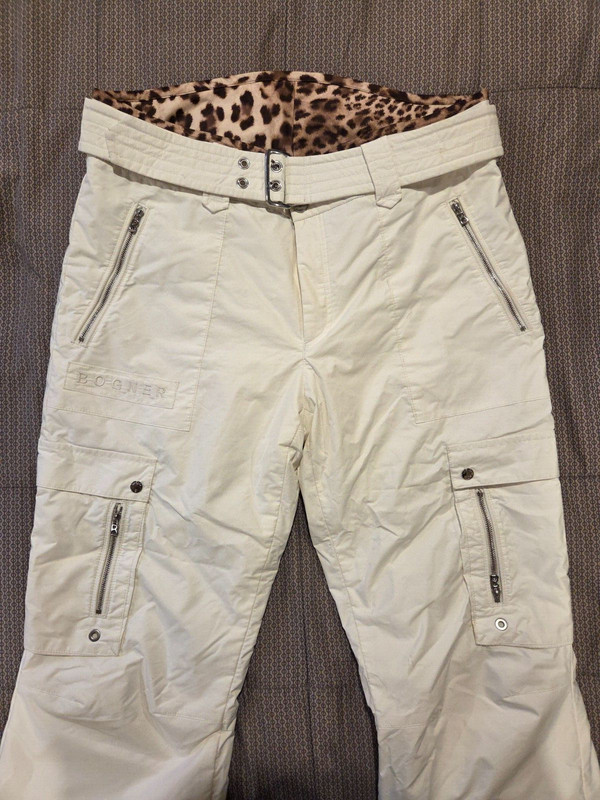 Bogner Leopard Print Trim Women's White Belted Snowboard/Ski Pants Size 10/eu40