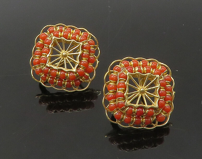 French Antique Coral Gold Filled Brooch Late 19th Century