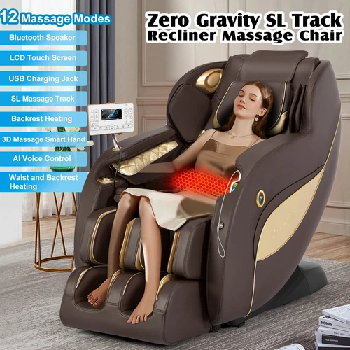 Brown Full Body Zero Gravity Recliner Massage Chair SL-Track,AI Voice,12 Modes